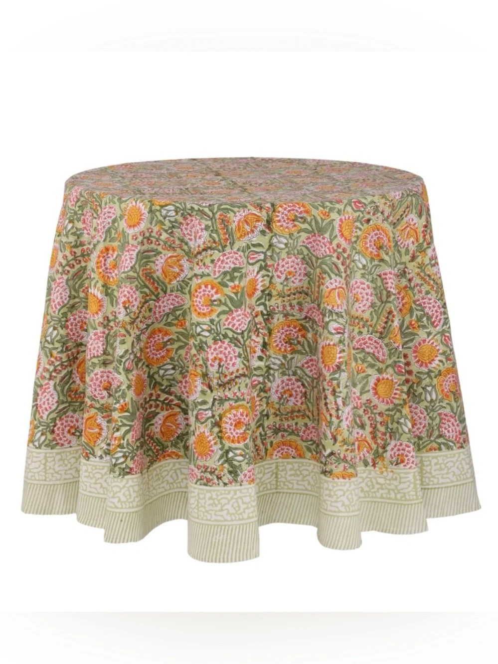 Farmhouse Floral Tablecloth 100% Cotton 60” Round - PINK